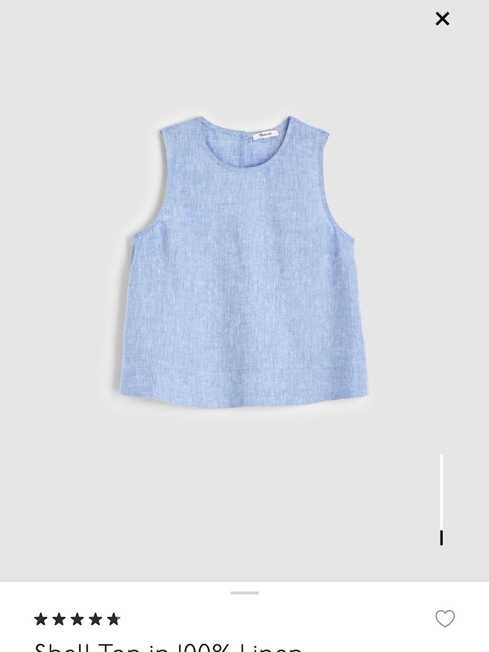 Madewell Chambray Blue Linen Blend Tank -still in stores